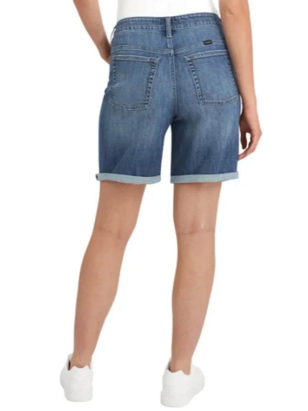 4/27 Wrangler Women's High Rise Denim Shorts Cotton Blue Jorts Rolled
